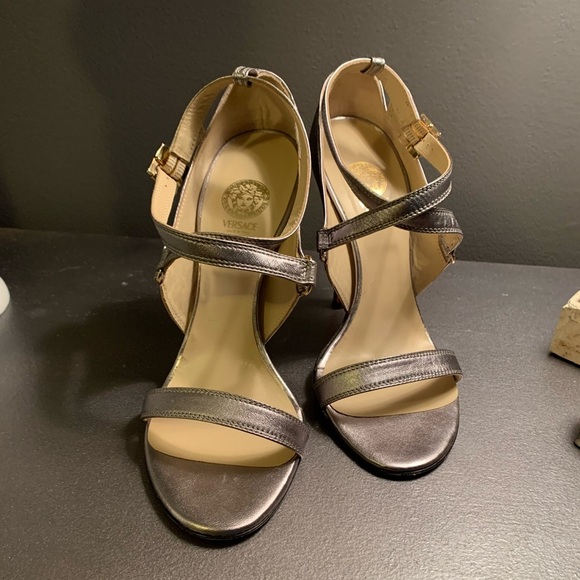 Versace Metallic Heeled Sandals - Picture 1 of 8